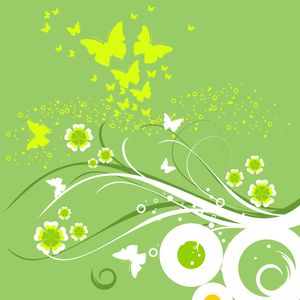 VSH000117 Бабочки, Круги, Фон Иллюстрация Зеленый, Белый, Цветок, Butterflies, Circles, Green, White, Flower Background Pattern Illustration