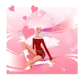 VSH000208 Heart Сердце Love Любовь Крылья Розовый Девушка Ветер Снег Зима Wings Pink Girl Wind Snow Winter