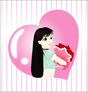 VSH000191 Heart Сердце Love Любовь Девушка Букет Цветок Girl Bouquet Flower