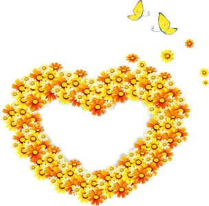 VSH000206 Heart Сердце Love Любовь Flower Butterfly Yellow Orange Бабочка Цветок Желтый Оранжевый